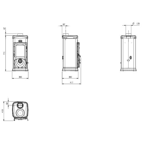 La Nordica Super Junior Kaminofen 5 kW – Schwarz – technische Ansicht