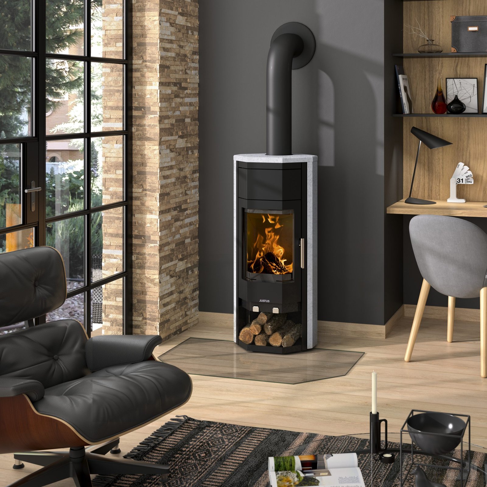JUSTUS Usedom 5 W+ 2.0 Kaminofen 5,5 kW – Stahl Schwarz – Speckstein-Ausführung