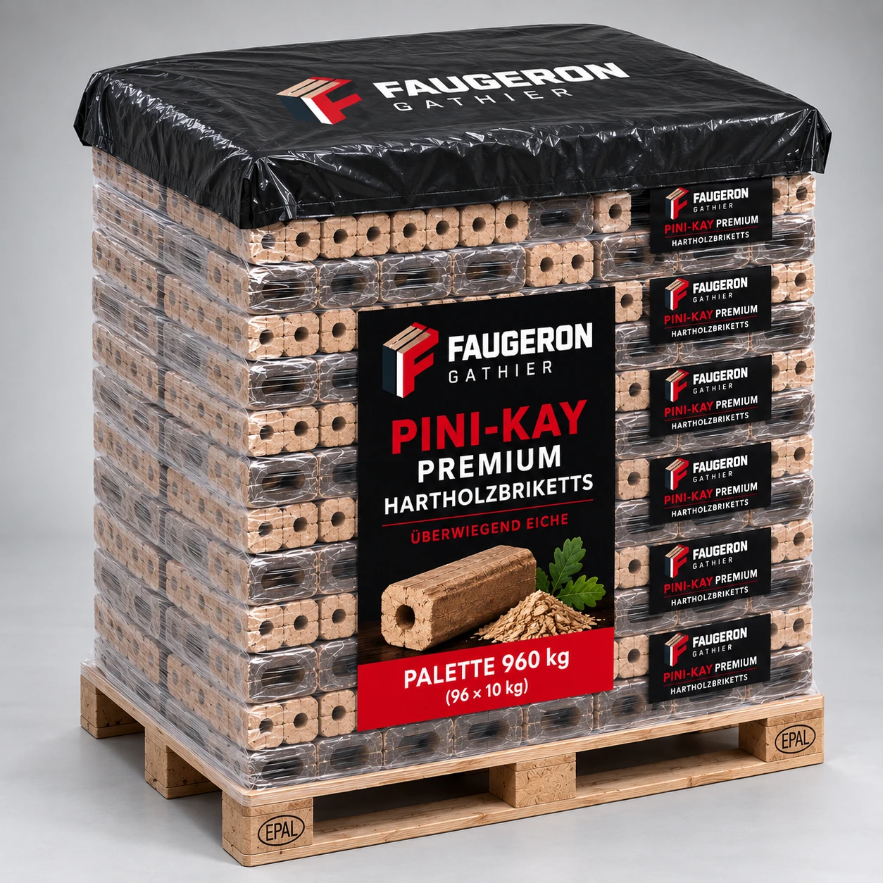 Pini-Kay Hartholzbriketts – überwiegend Eiche, 960 kg Palette (96 × 10 kg) – Image 2