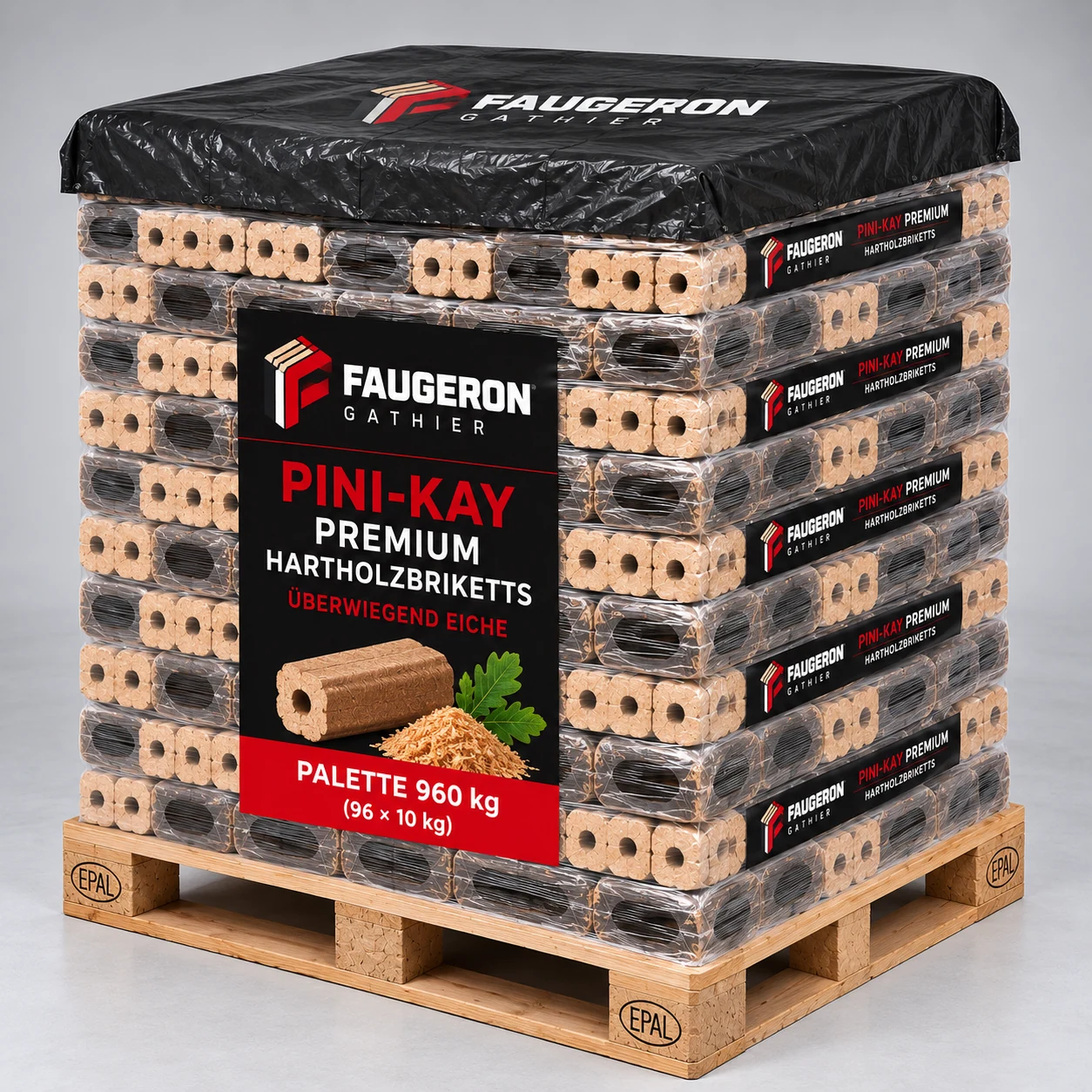 Pini-Kay Hartholzbriketts – überwiegend Eiche, 960 kg Palette (96 × 10 kg) – Image 3