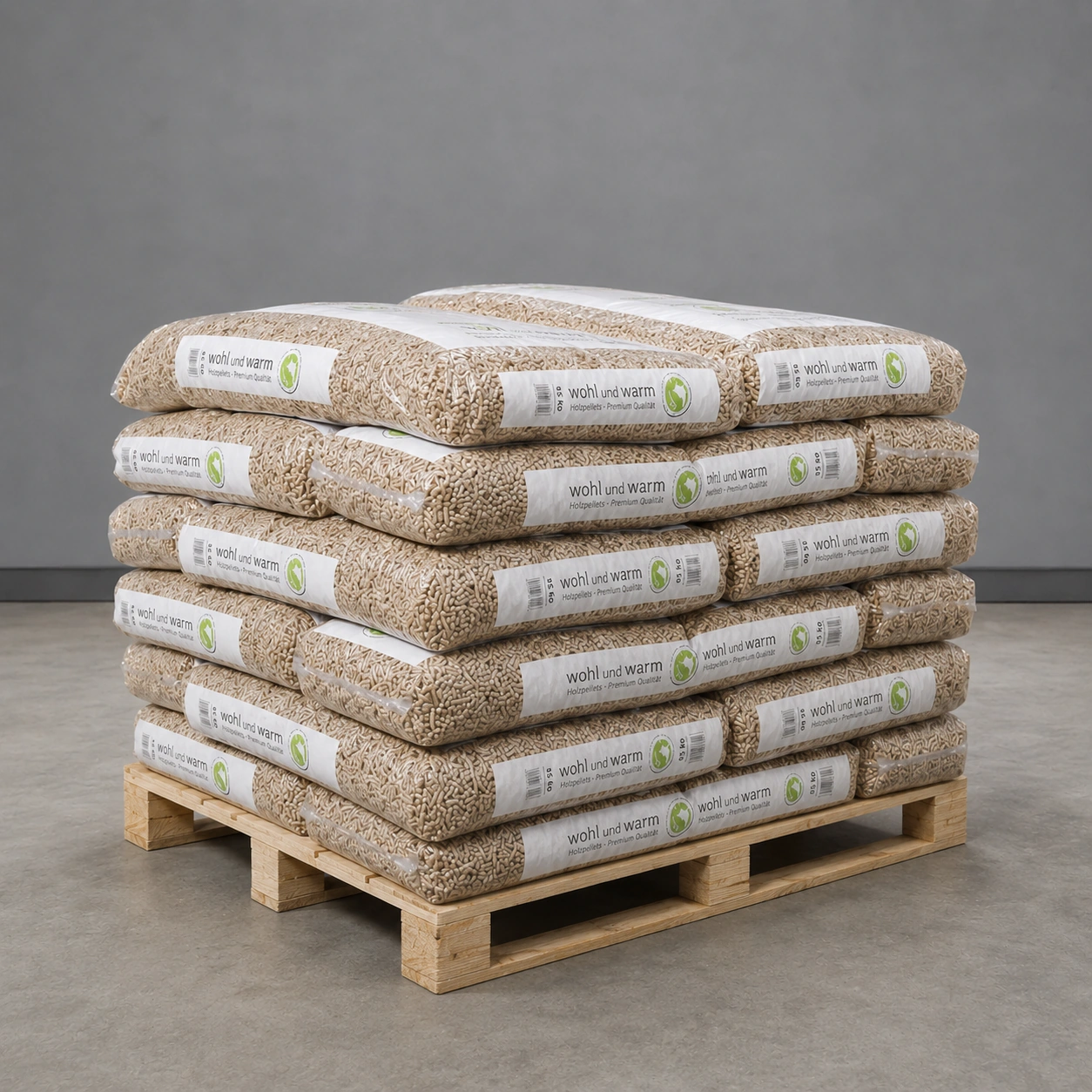 wohl und warm Holzpellets, 6 mm, Sackware – halbe Palette 495 kg
