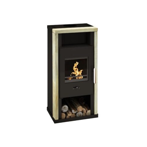 Wamsler Yuna Dauerbrandofen 6 kW – Sandstein Rainbow, Korpus Stahl Schwarz